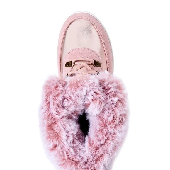 Girls Swiss Tech Pink Winter Boots Cow Suede, Faux Fur Fleece Lined 3M Insulated - Picture 2 of 8
